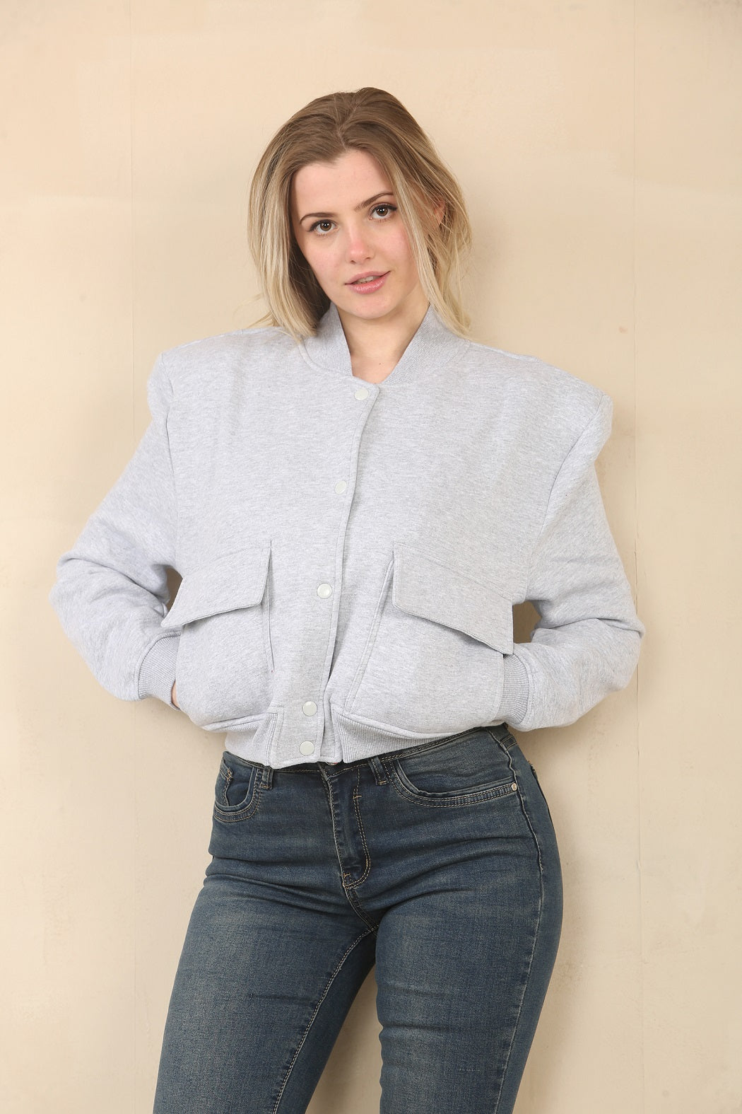 Cropped Fleece Bomber Jacket - Adelina - Storm Desire