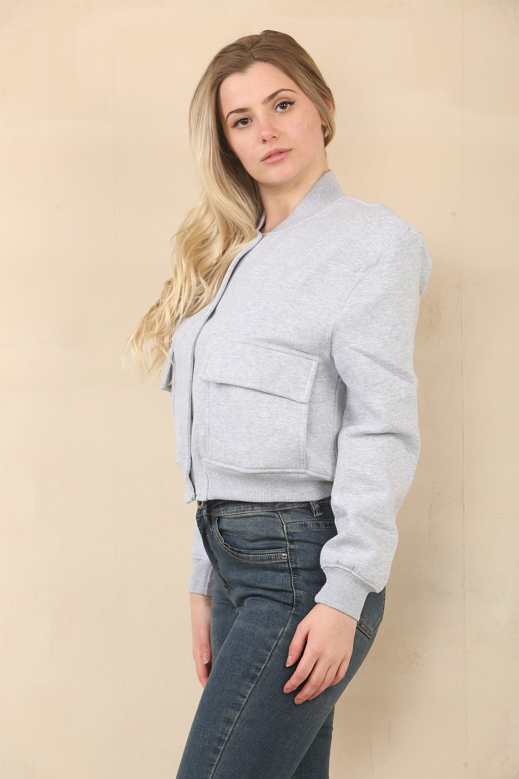 Cropped Fleece Bomber Jacket - Adelina - Storm Desire