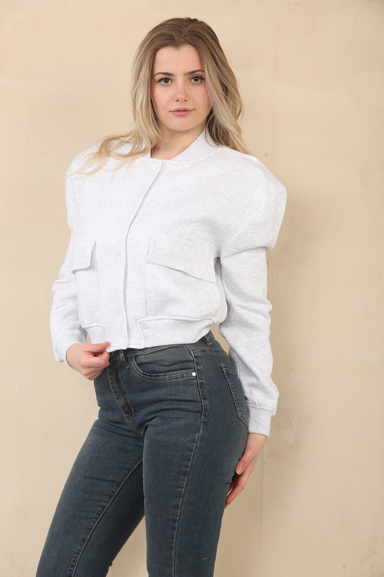 Cropped Fleece Bomber Jacket - Adelina - Storm Desire