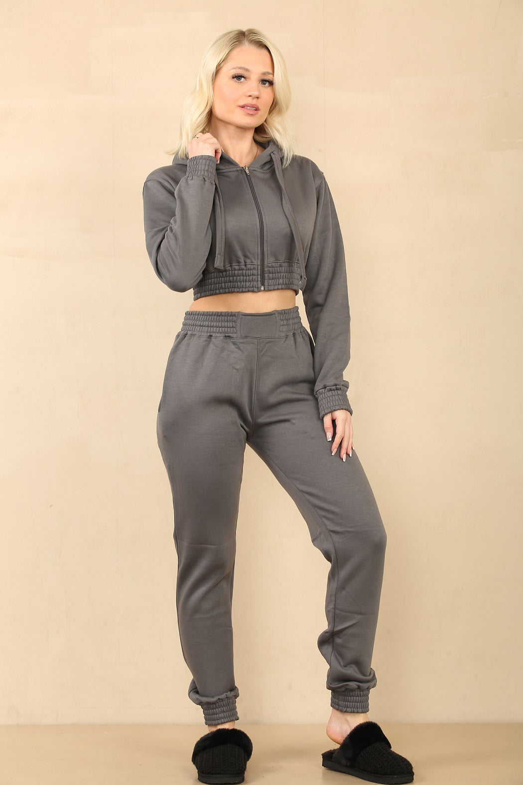 Crop Zip Hooded Loungewear - Valentina - Storm Desire