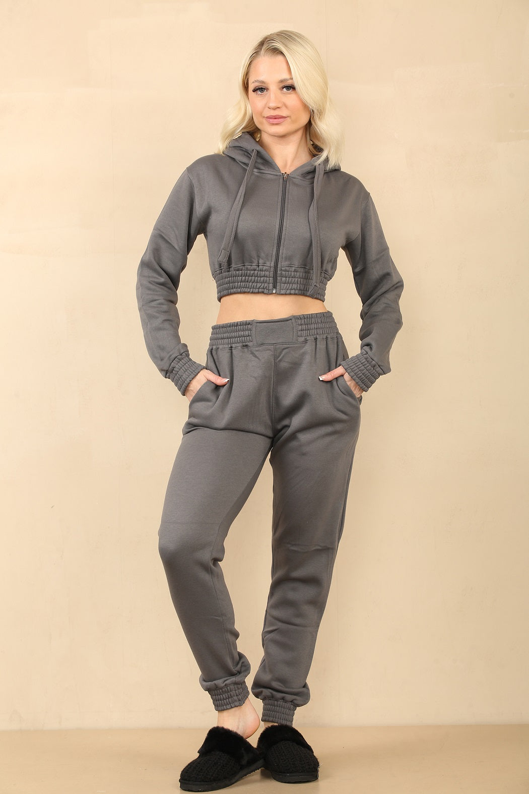 Crop Zip Hooded Loungewear - Valentina - Storm Desire