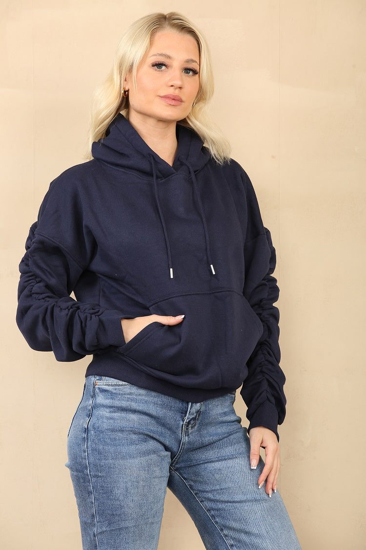 Ruched Sleeve Hooded Sweatshirt - Kora - Storm Desire