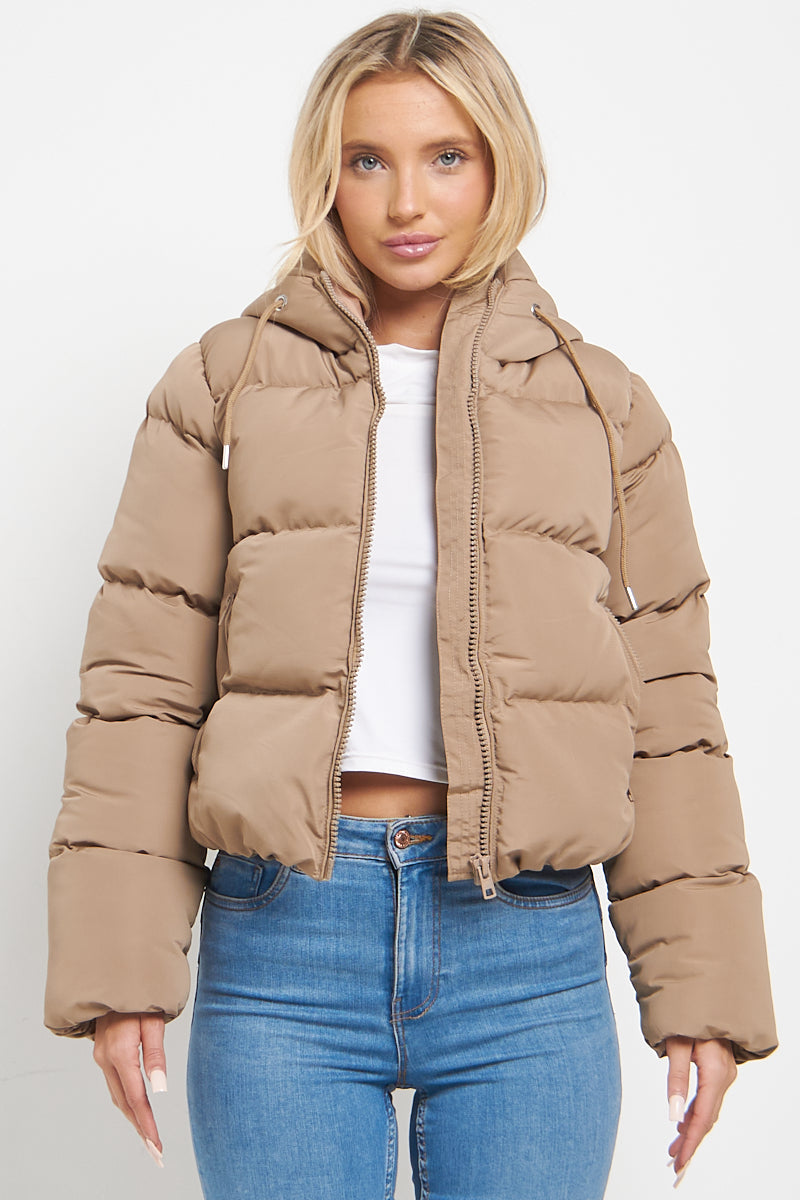 Beige Hooded Padded Puffer Jacket - June – Storm Desire