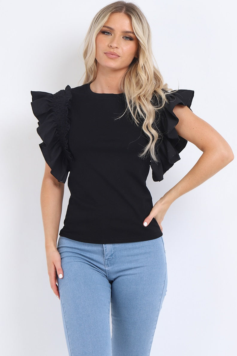 Ruched Frill Sleeve Top Mona