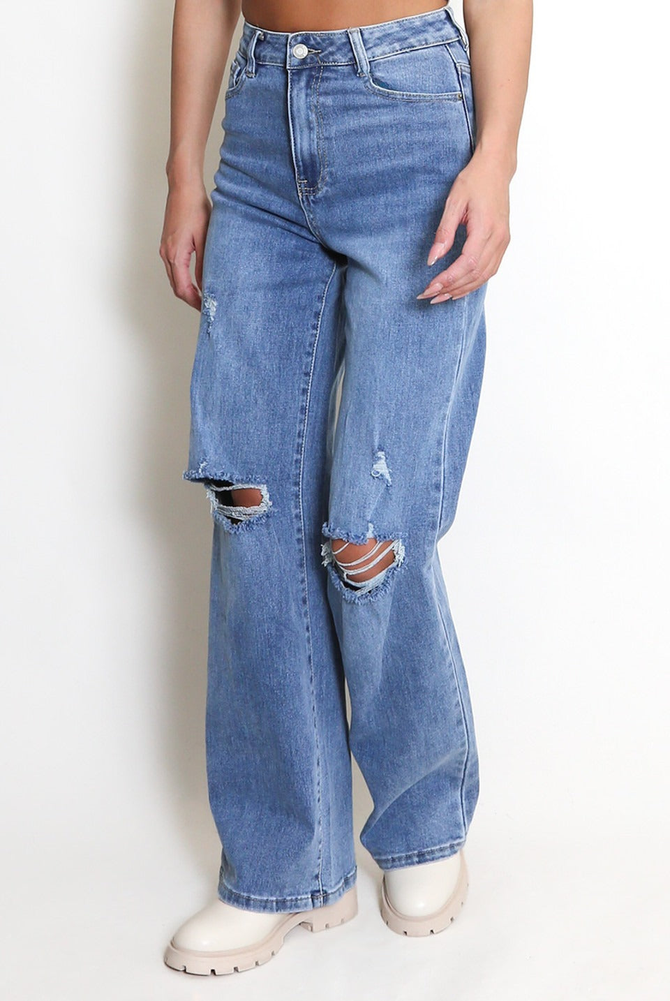 Ripped Dad Fit Denim Blue Jeans - Melissa - Storm Desire