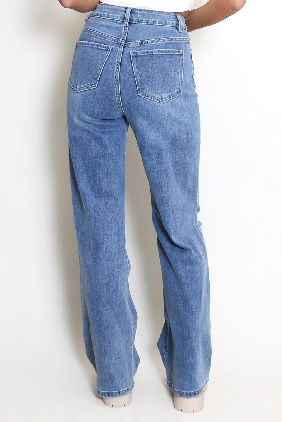 Ripped Dad Fit Denim Blue Jeans - Melissa - Storm Desire