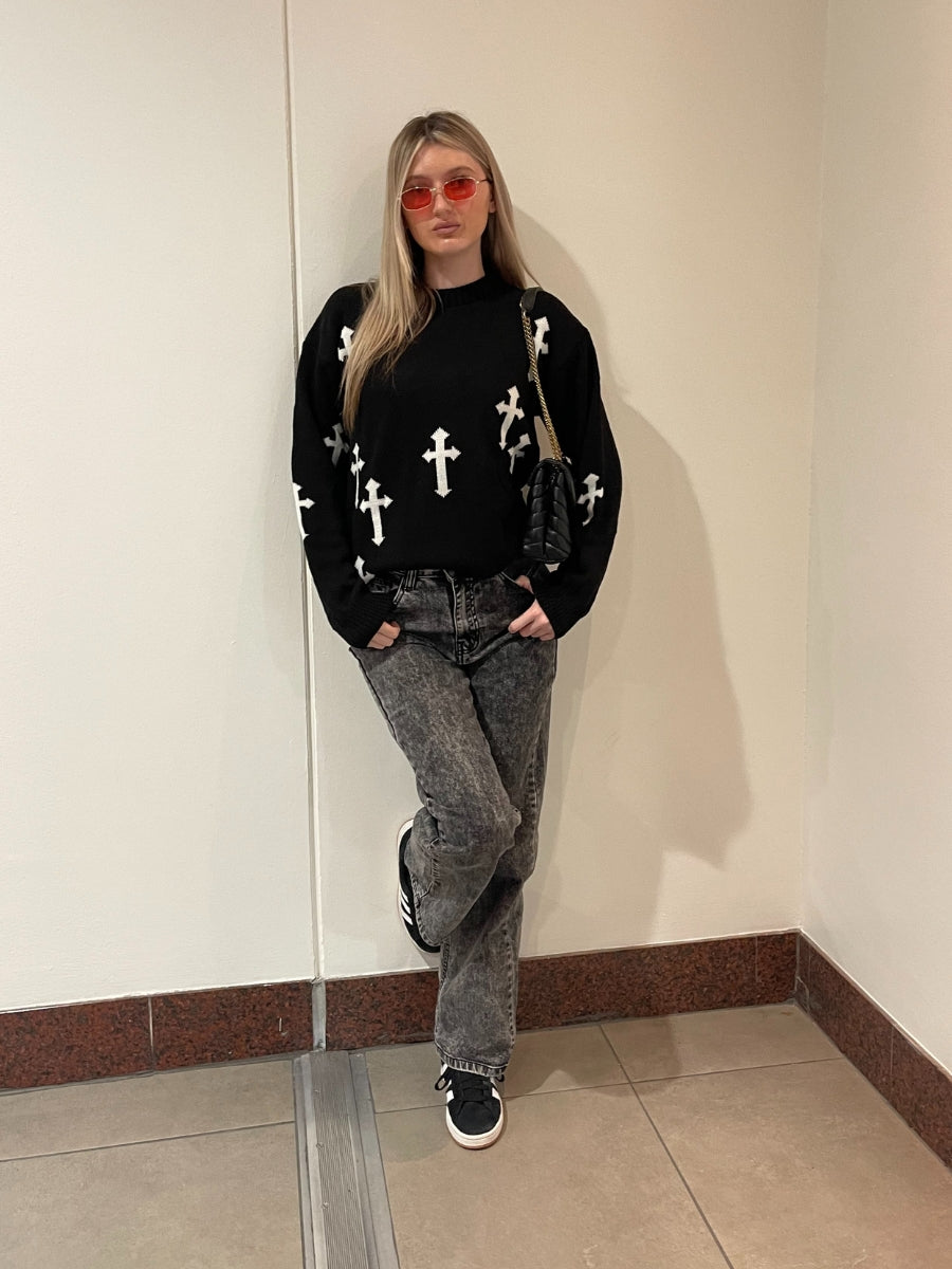 Crucifix Oversized Knitted Jumper - Cynthia - Storm Desire