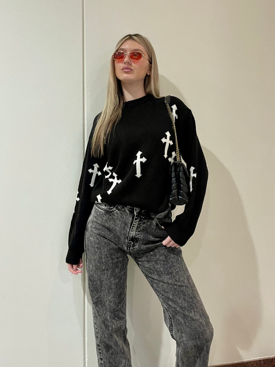 Crucifix Oversized Knitted Jumper - Cynthia - Storm Desire