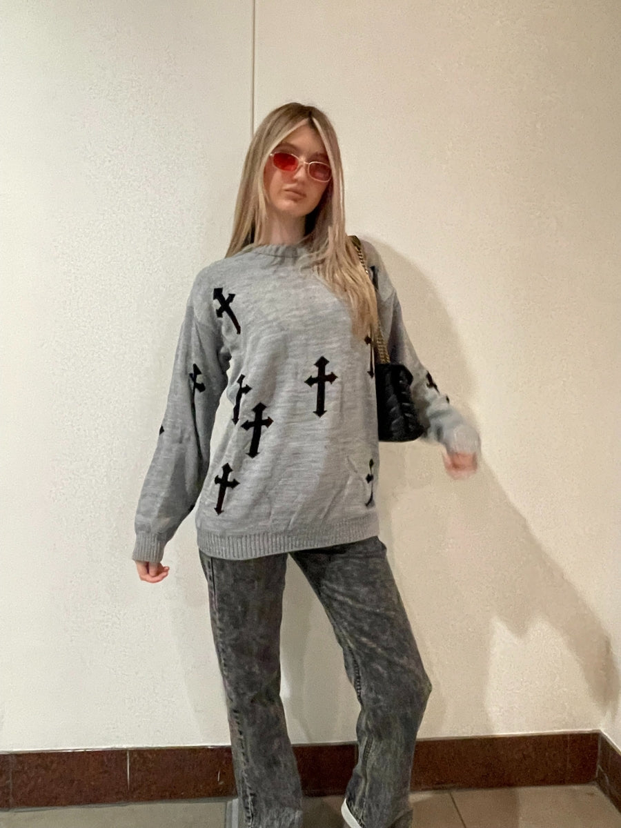 Crucifix Oversized Knitted Jumper - Cynthia - Storm Desire