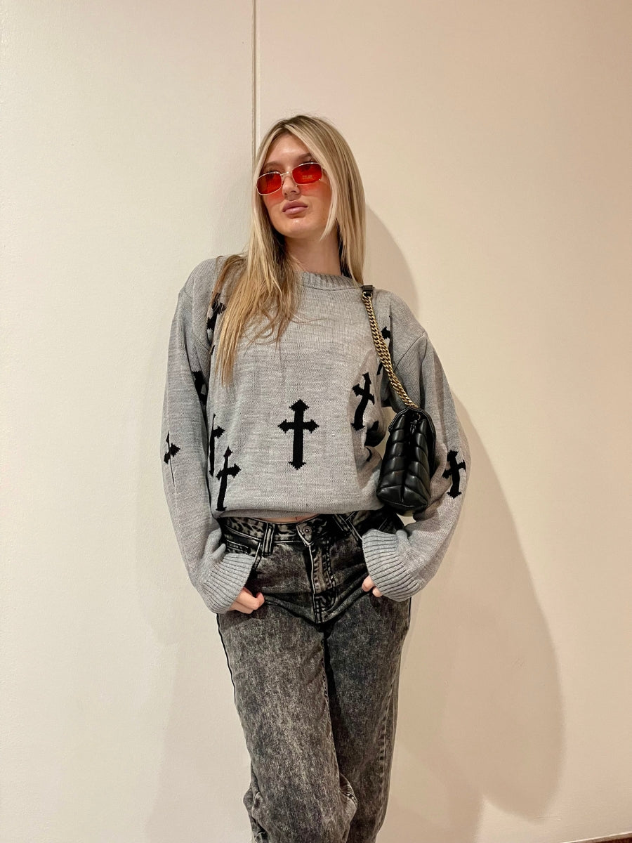 Crucifix Oversized Knitted Jumper - Cynthia - Storm Desire