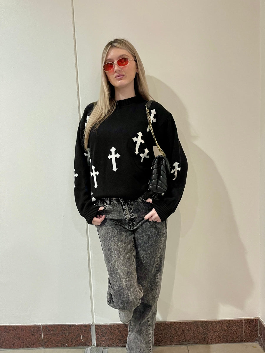 Crucifix Oversized Knitted Jumper - Cynthia - Storm Desire