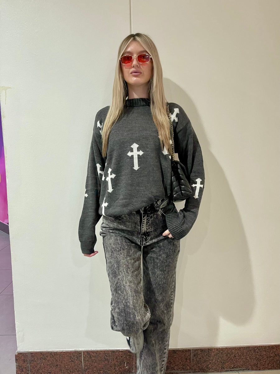 Crucifix Oversized Knitted Jumper - Cynthia - Storm Desire