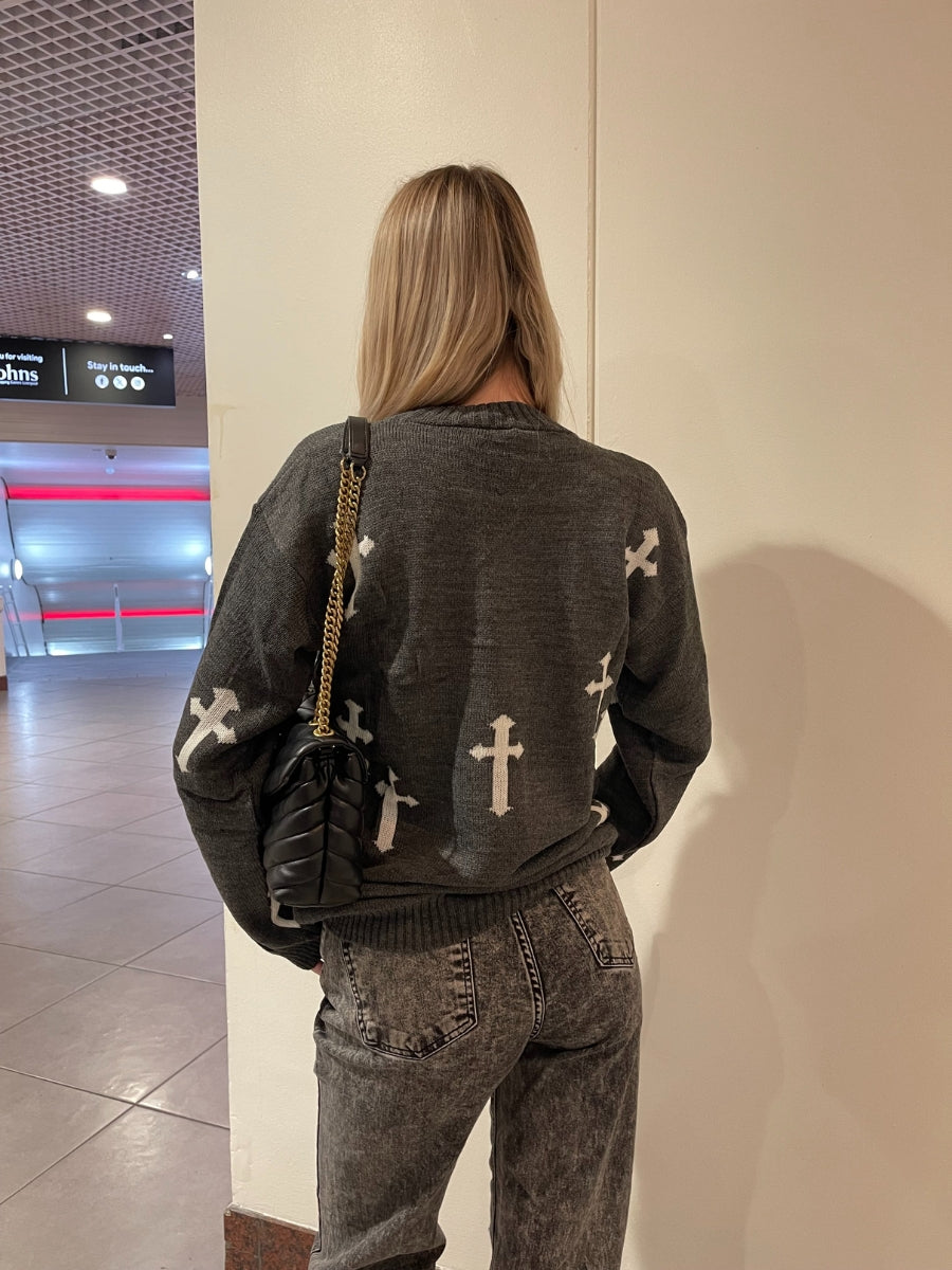 Crucifix Oversized Knitted Jumper - Cynthia - Storm Desire