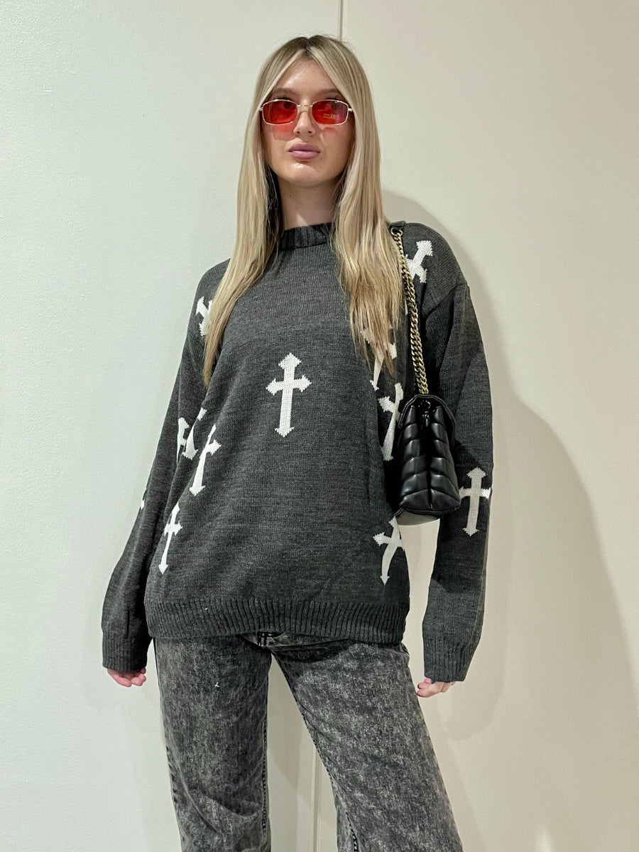 Crucifix Oversized Knitted Jumper - Cynthia - Storm Desire