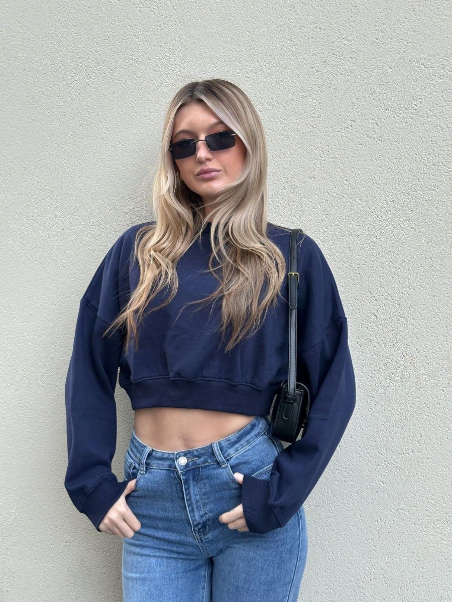 Fleece Jersey Baggy Crop Jumper - Logan - Storm Desire