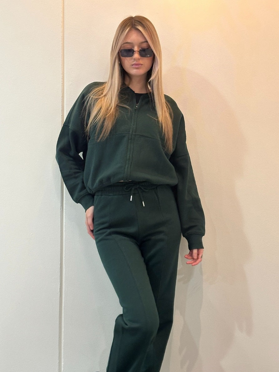 Bomber Style Oversize Fleece Zipper & Jogger Set - Sara