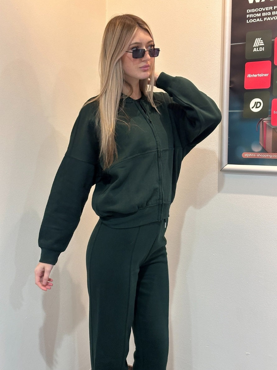 Bomber Style Oversize Fleece Zipper & Jogger Set - Sara