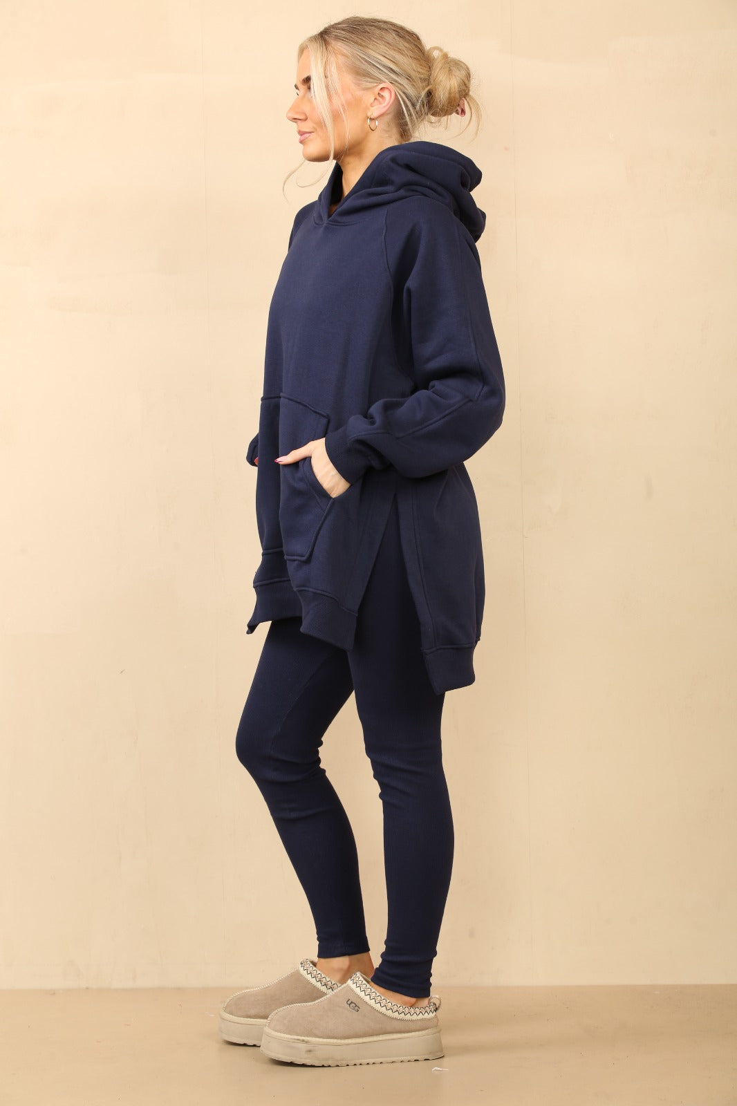 Navy Oversized Split Sides Hoodie & Ribbed Leggings Co-ord - Shelly - Storm Desire