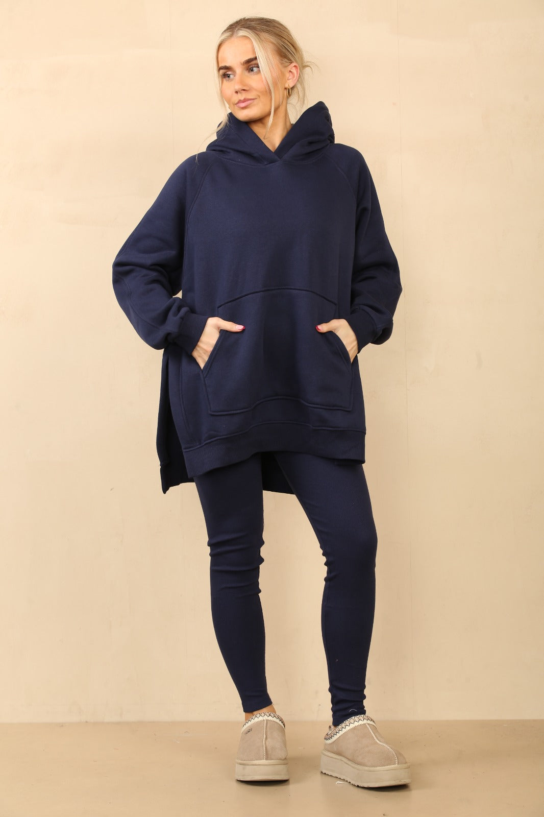 Navy Oversized Split Sides Hoodie & Ribbed Leggings Co-ord - Shelly - Storm Desire