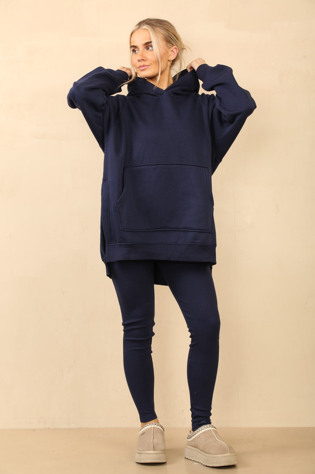 Navy Oversized Split Sides Hoodie & Ribbed Leggings Co-ord - Shelly - Storm Desire