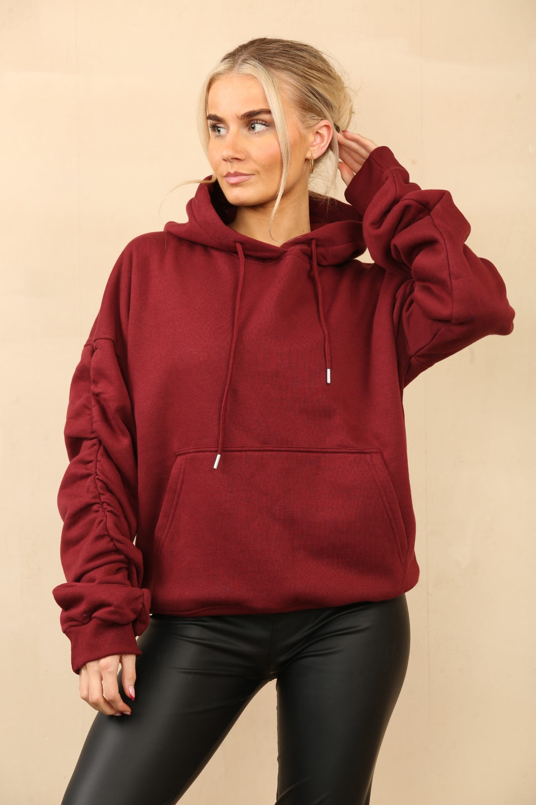 Ruched Sleeve Hooded Sweatshirt - Kora - Storm Desire