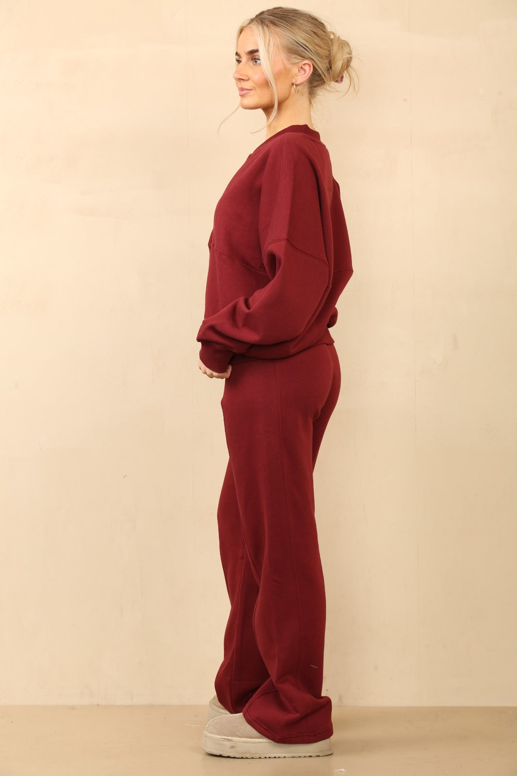 Wine Bomber Style Oversize Fleece Zipper & Jogger Set - Sara - Storm Desire