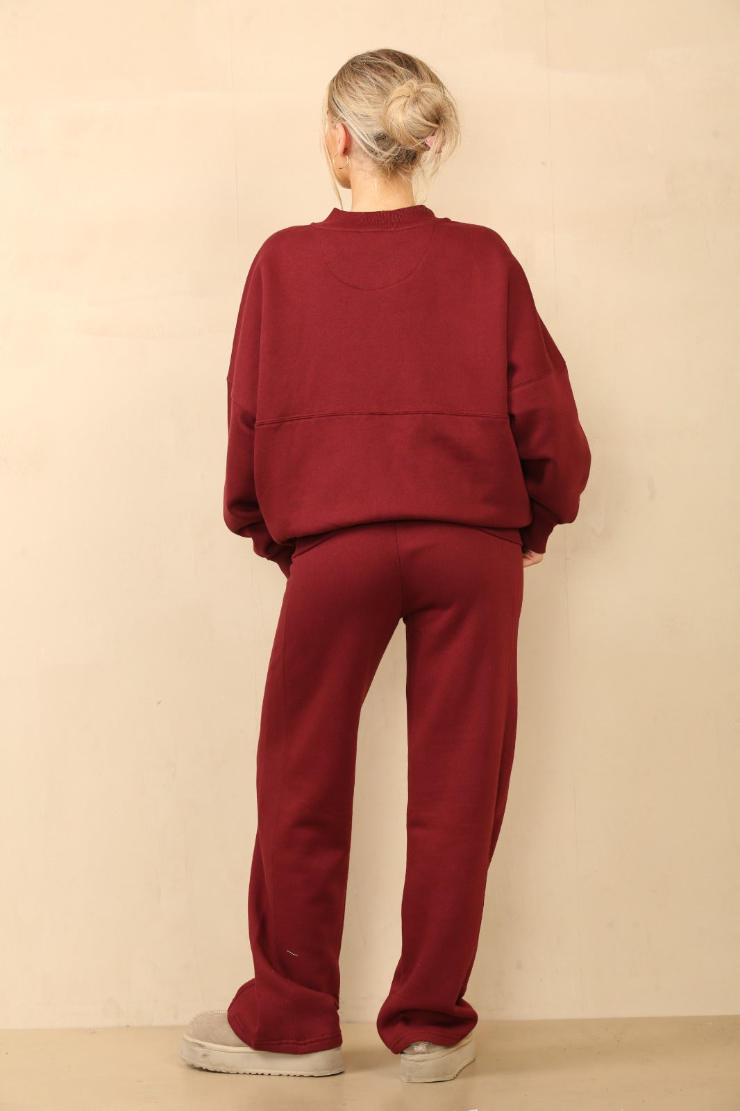 Wine Bomber Style Oversize Fleece Zipper & Jogger Set - Sara - Storm Desire