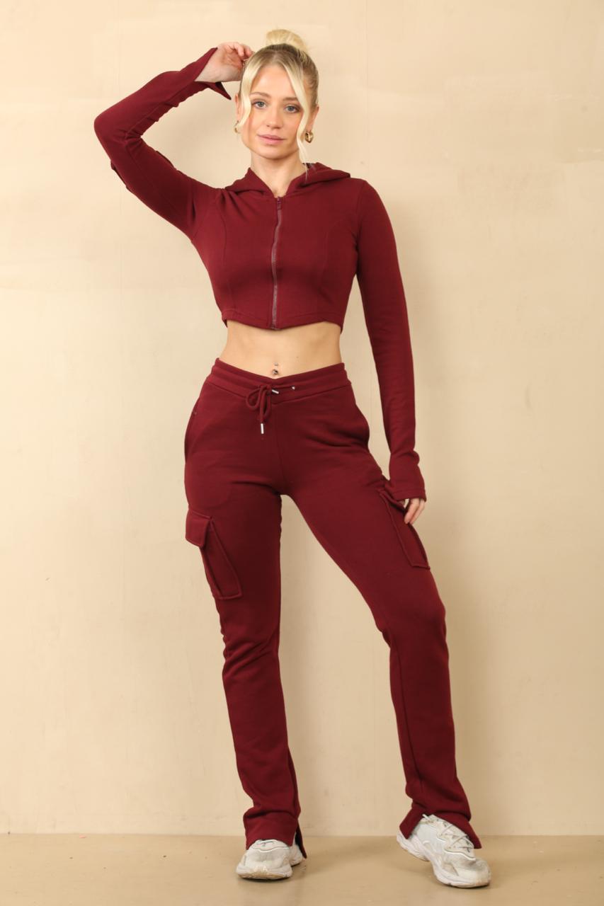 Utility Pocket Crop Zip Top & Flare Jogger Set - Isabel - Storm Desire