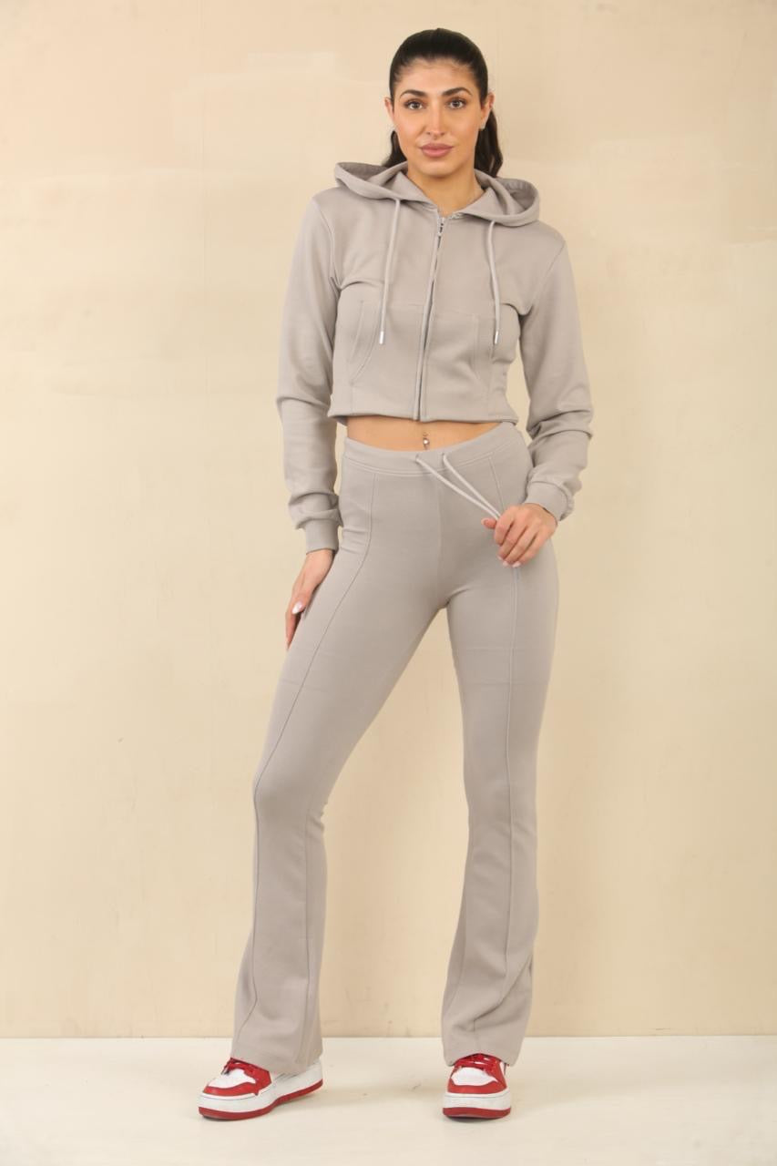 Cropped Hem Bell Bottom Joggers Set - Fernanda