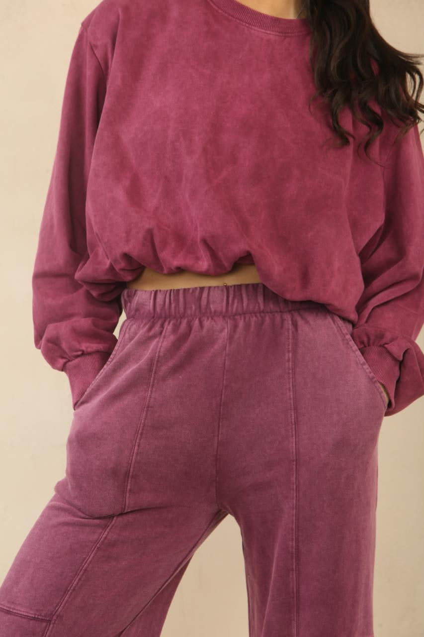 Acid Wash Bubble Hem Sweatshirt & Jogger Tracksuit - Amanda