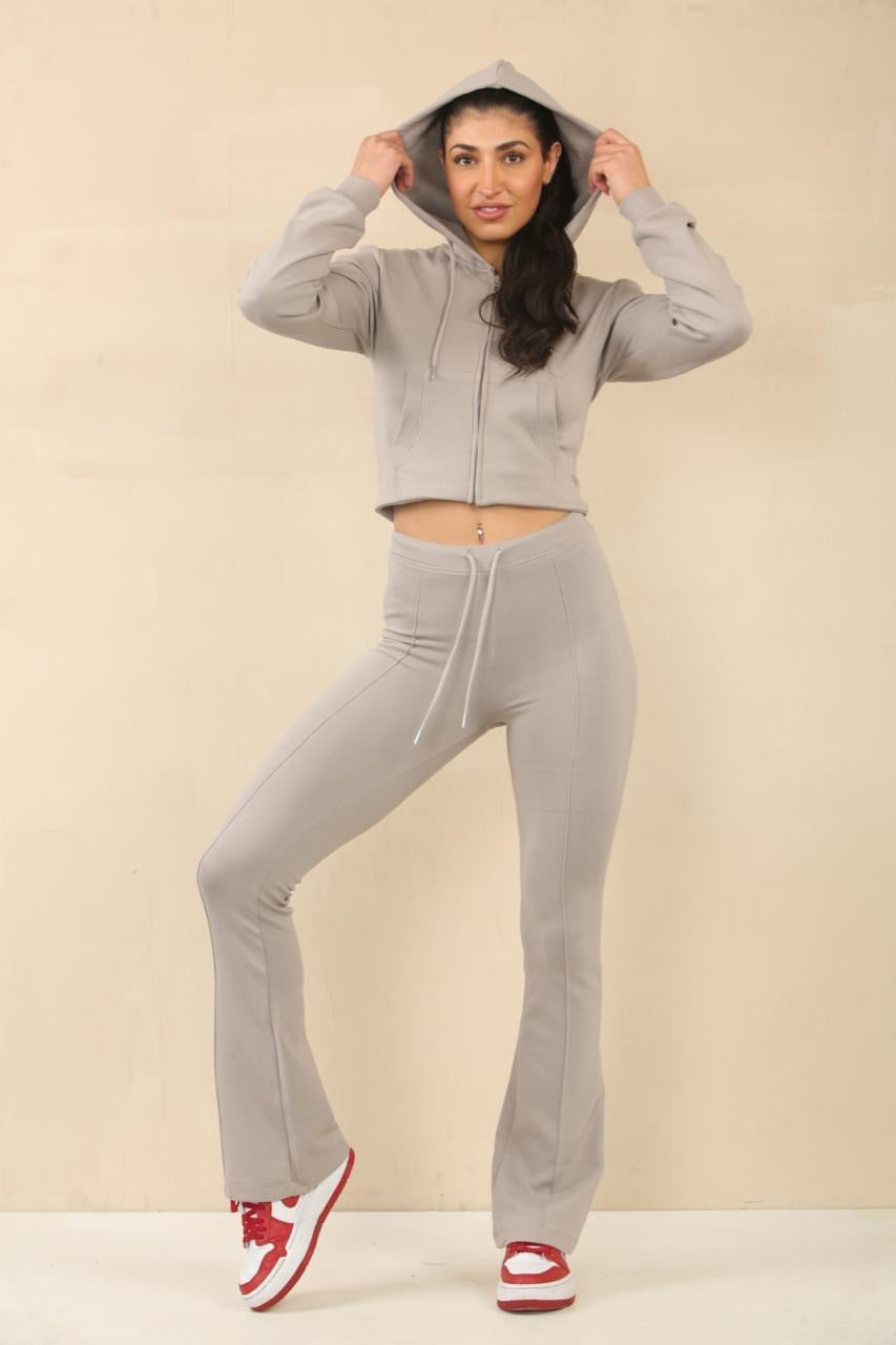 Cropped Hem Bell Bottom Joggers Set - Fernanda