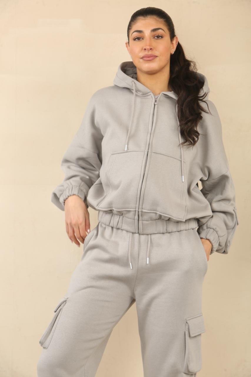 Cargo Bomber Jacket Fleece Tracksuit - Nadia