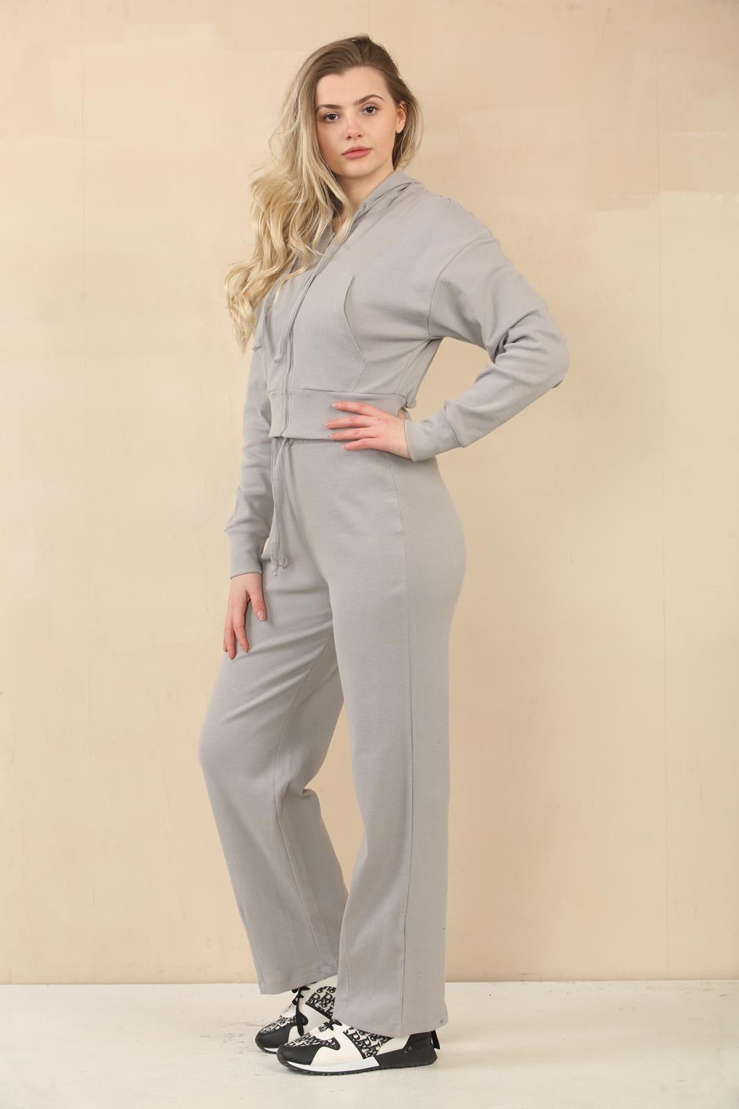 Ribbed Zip Hoodie & Trouser Co-ord - Kenzie - Storm Desire