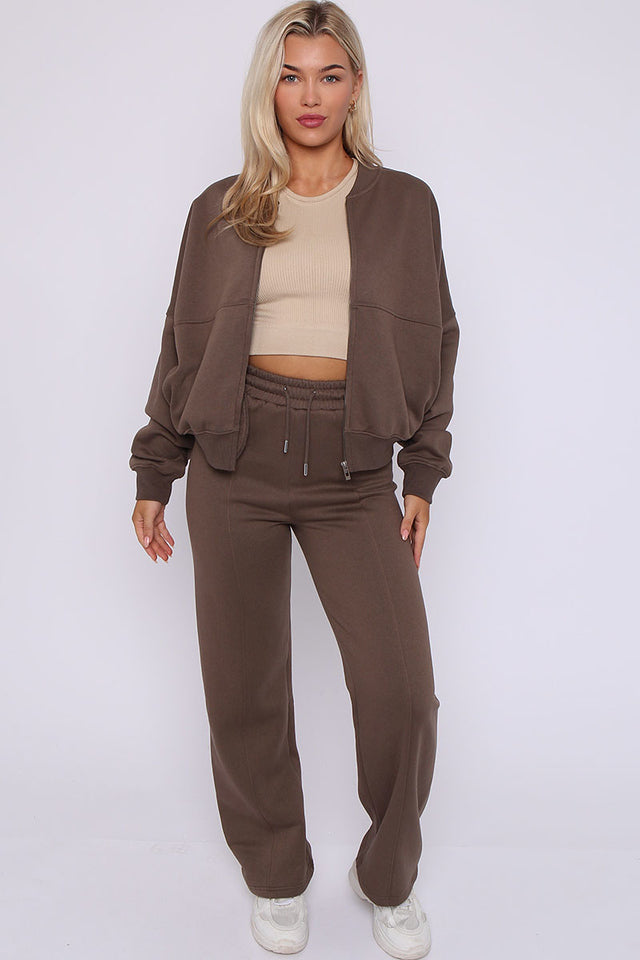 Bomber Style Oversize Fleece Zipper & Jogger Set - Sara - Storm Desire