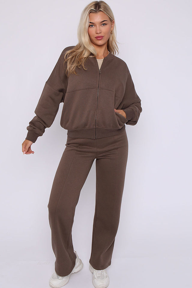 Bomber Style Oversize Fleece Zipper & Jogger Set - Sara - Storm Desire