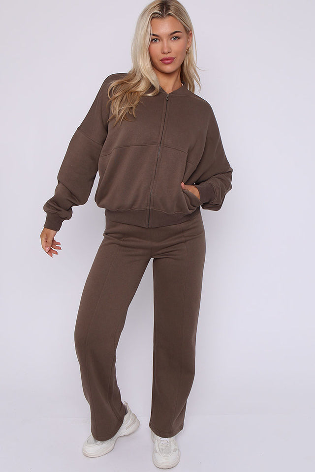 Bomber Style Oversize Fleece Zipper & Jogger Set - Sara - Storm Desire