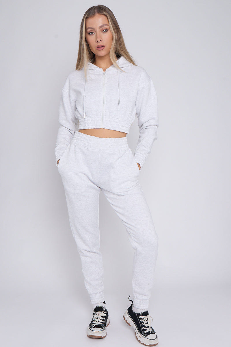 Bleach Grey Crop Zip Hooded Loungewear - Valentina – Storm Desire