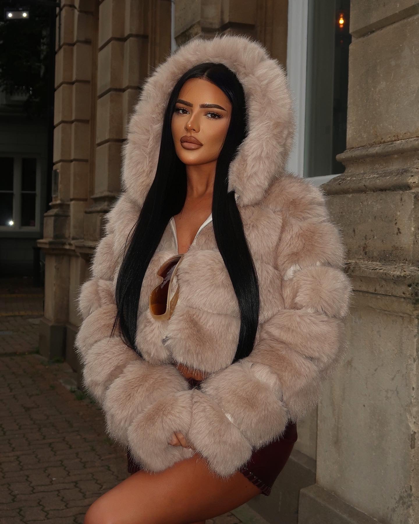 Super Soft Faux Fur Hooded Jacket - Ayana - Storm Desire