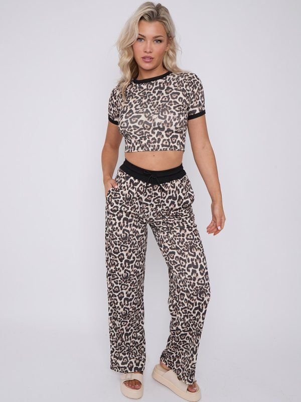 Leopard Print Ribbed Crop Top & Wide Leg Trouser Co-ord - Callie - Storm Desire