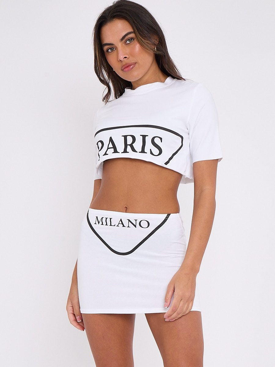 Paris Milano Print Crop Top & Skirt Co-ord - Stella - Storm Desire