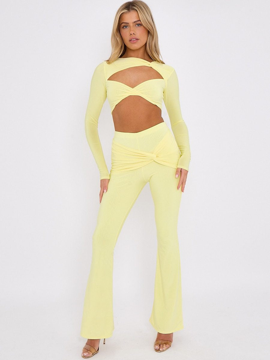 Cut Out Twist Front Crop Top & Flared Trouser Co-ord - Lora - Storm Desire