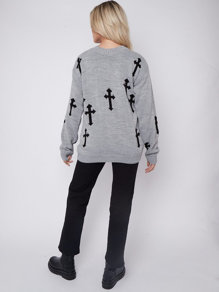 Crucifix Oversized Knitted Jumper - Cynthia - Storm Desire