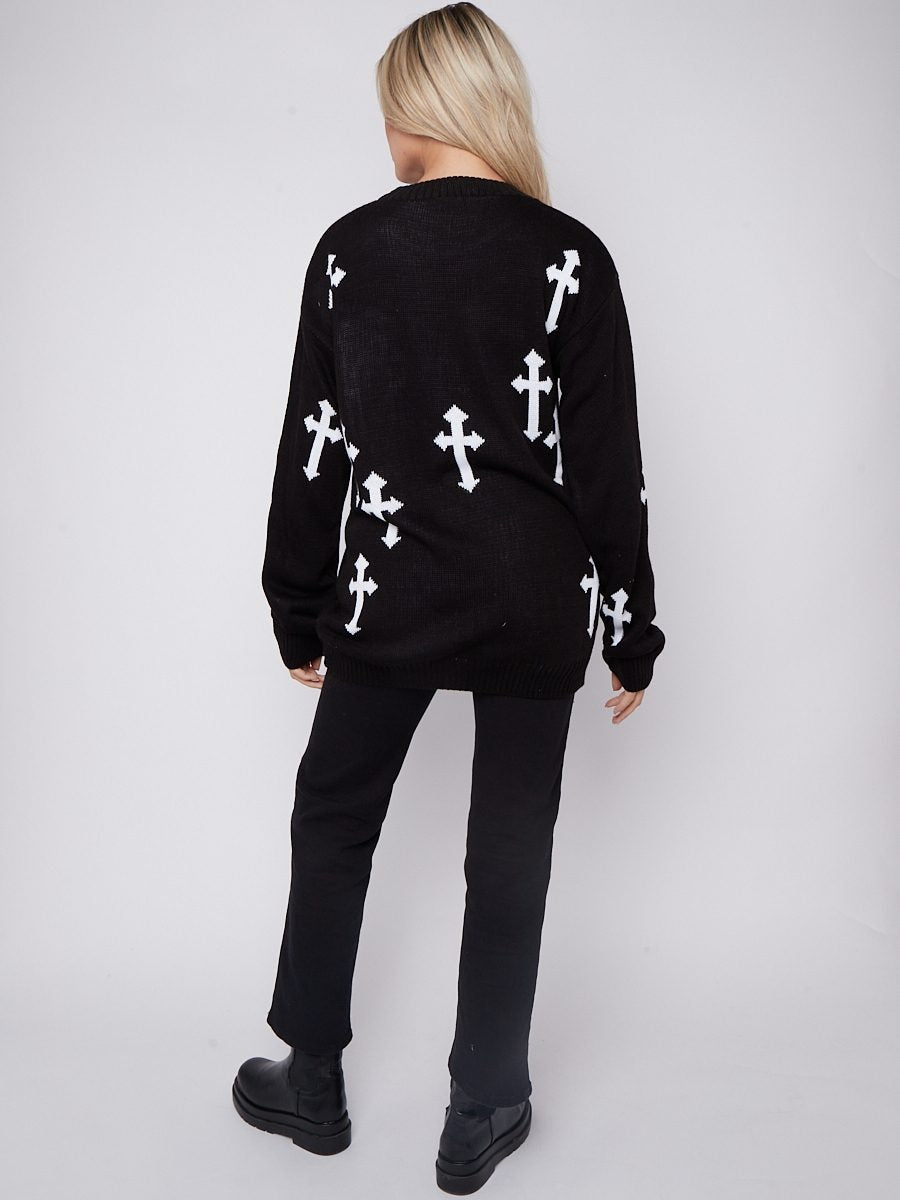 Crucifix Oversized Knitted Jumper - Cynthia - Storm Desire