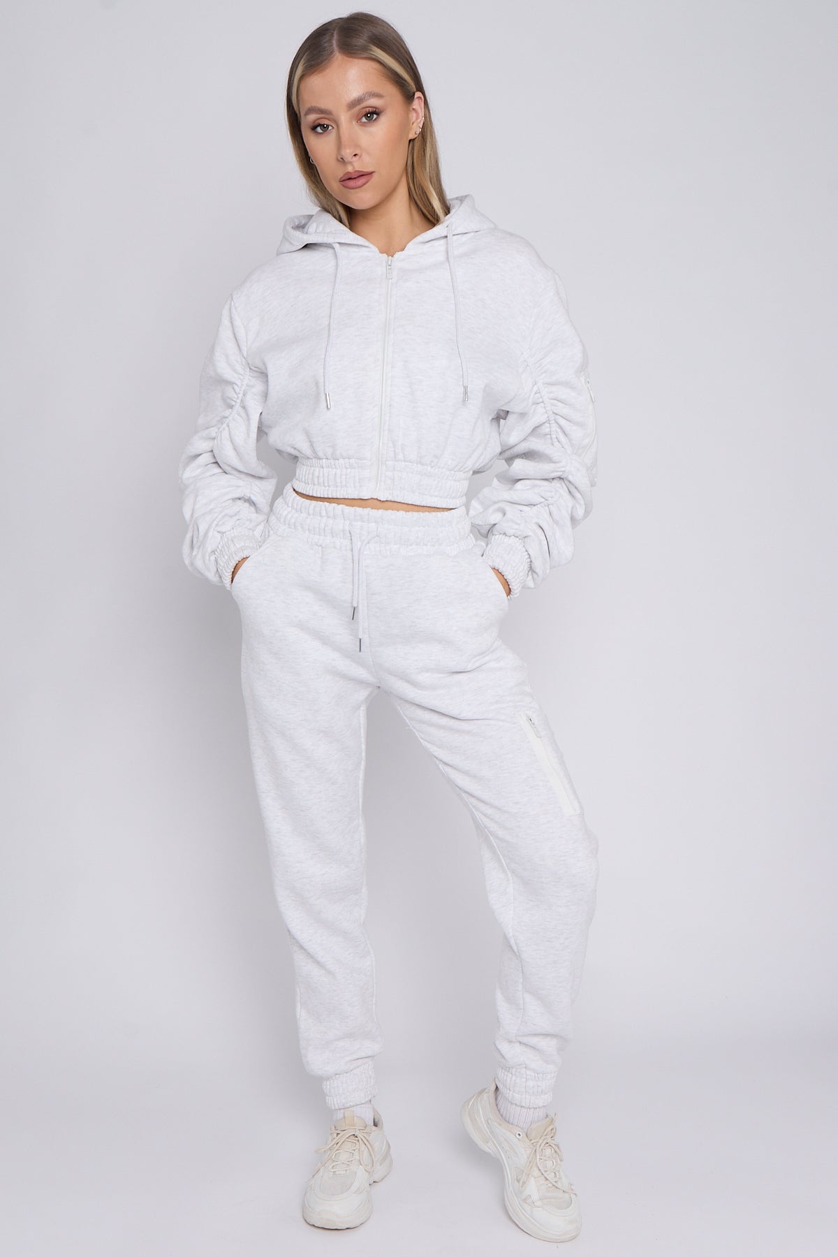 Side Pocket Ruched Sleeve Hoodie & Jogger Co-ord - Aylin - Storm Desire