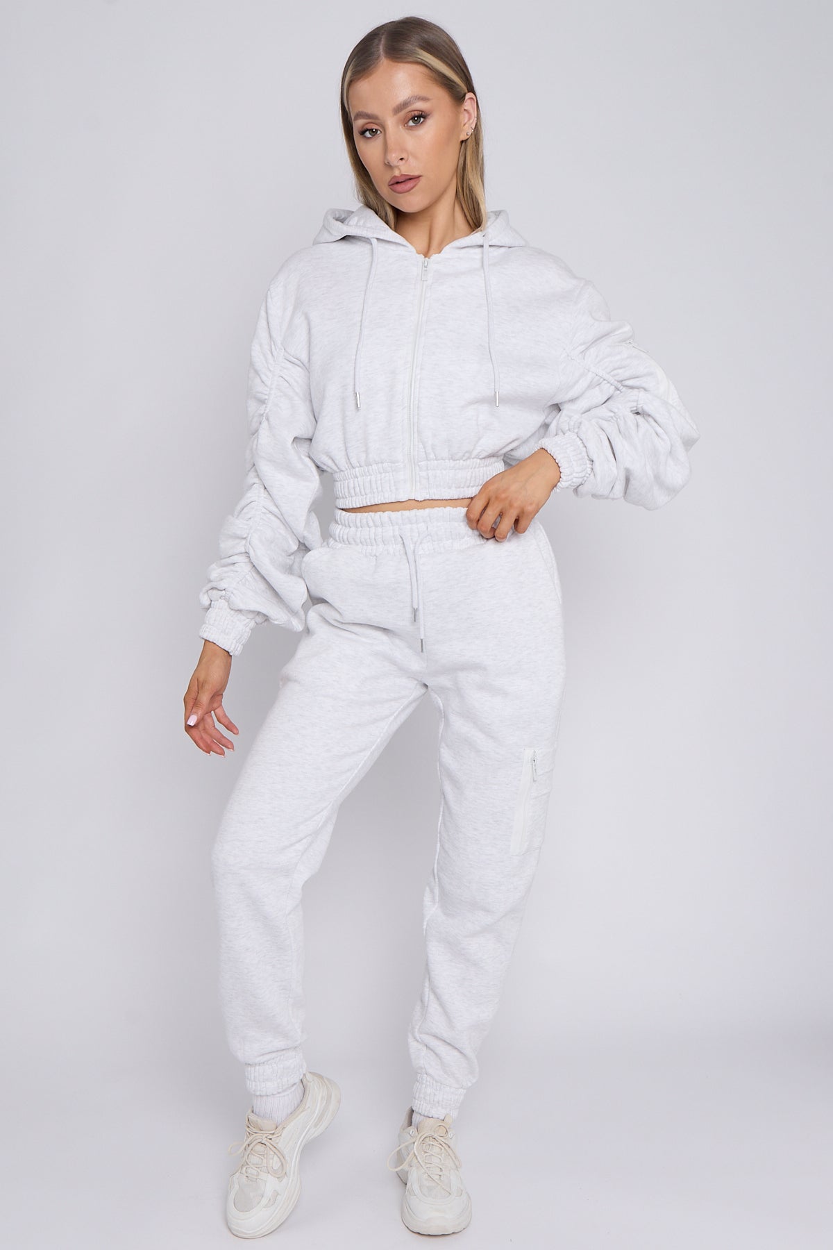 Side Pocket Ruched Sleeve Hoodie & Jogger Co-ord - Aylin - Storm Desire