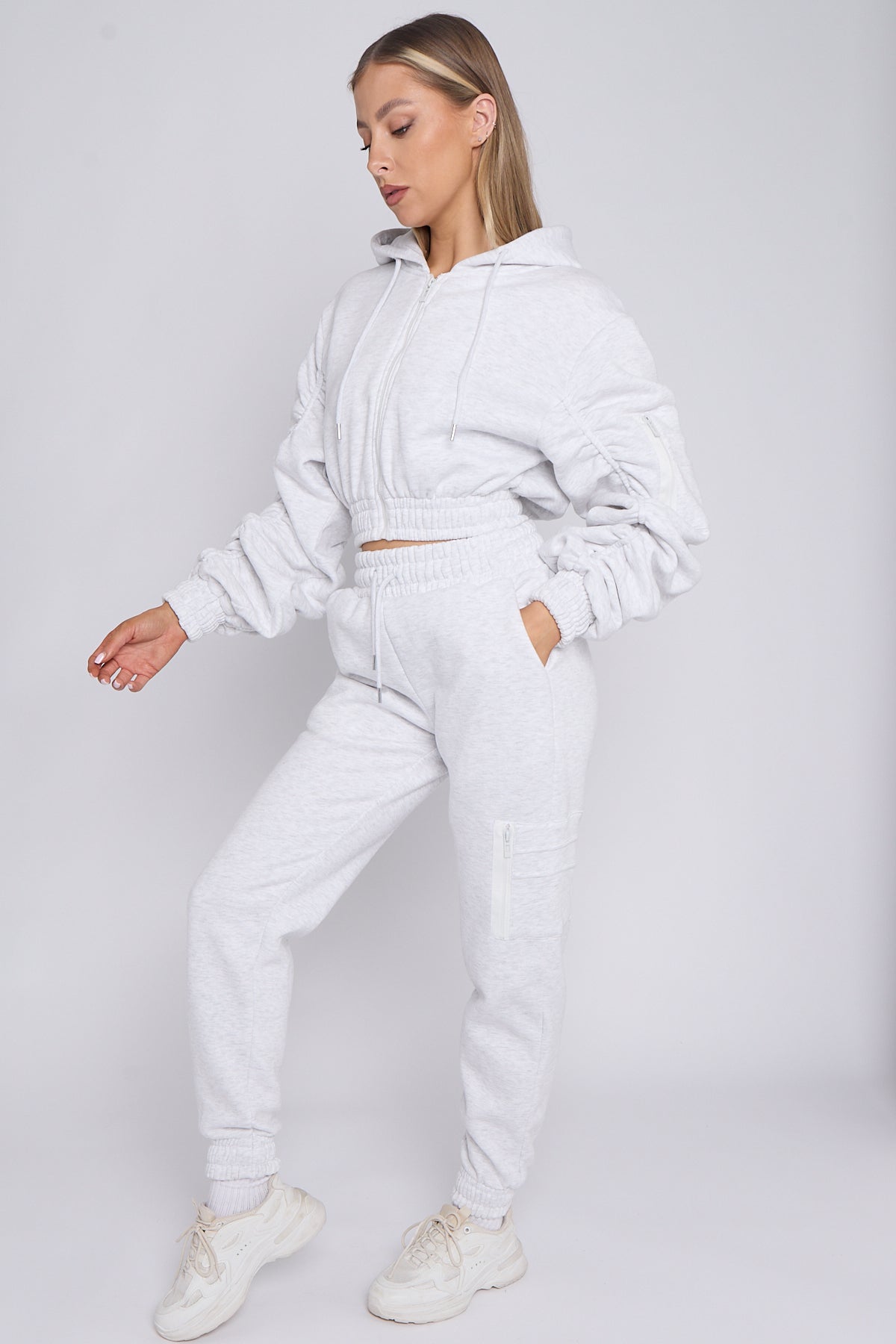 Side Pocket Ruched Sleeve Hoodie & Jogger Co-ord - Aylin - Storm Desire