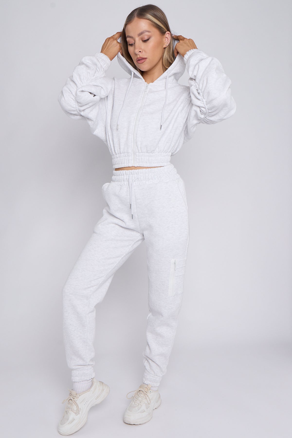 Side Pocket Ruched Sleeve Hoodie & Jogger Co-ord - Aylin - Storm Desire