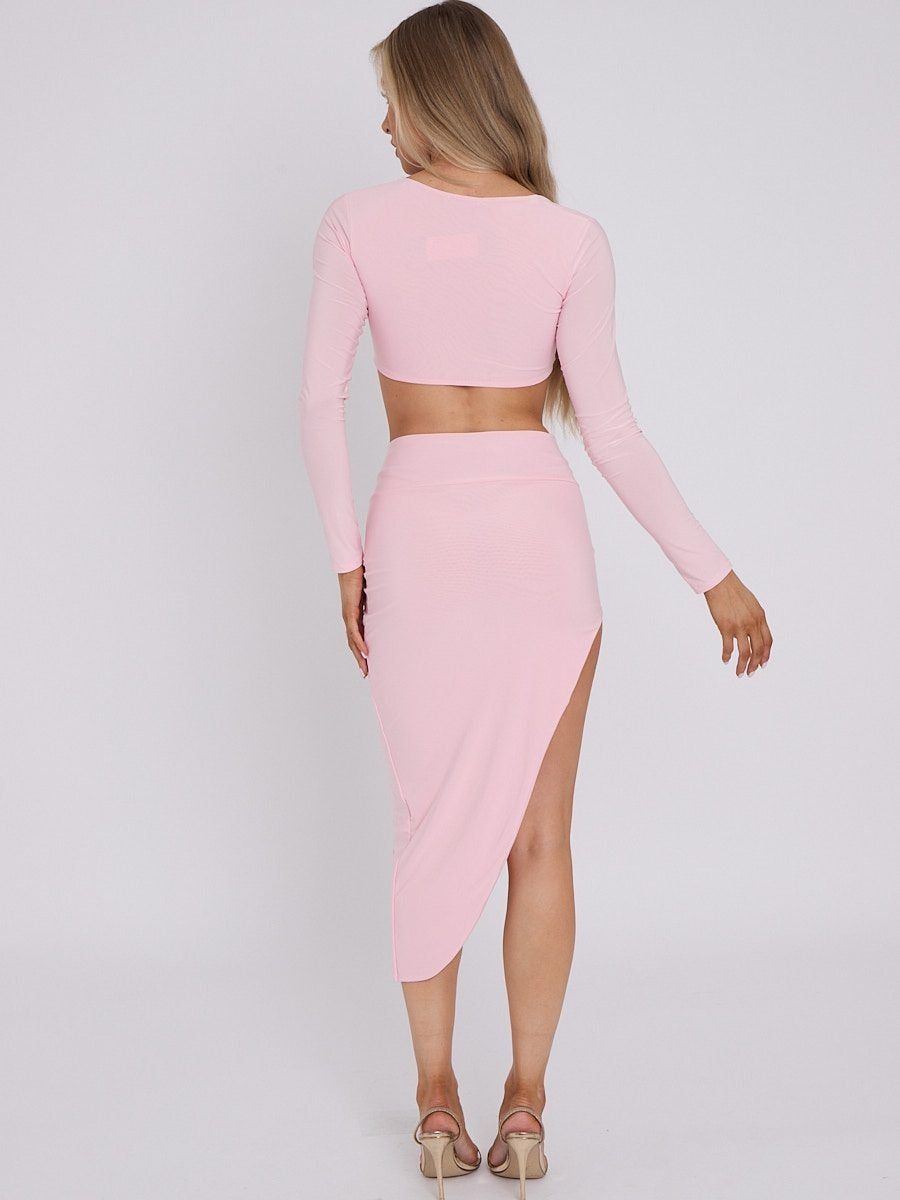 Pink Slinky Buckle Detail Crop Top & Skirt Co-ord - Nova - Storm Desire