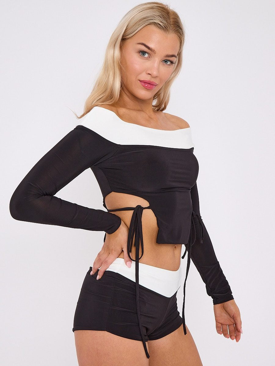 Lace Tie Knot Crop Top & Shorts Co-ord - Alaina - Storm Desire