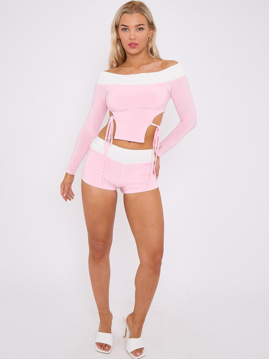 Lace Tie Knot Crop Top & Shorts Co-ord - Alaina - Storm Desire